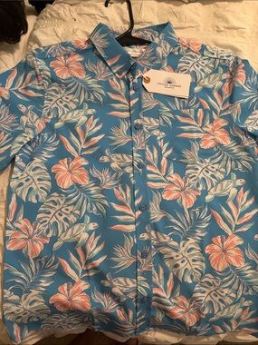 Vintage Summer  Swimwear  boys size 16  Hawaiian type button down Cool quick dry